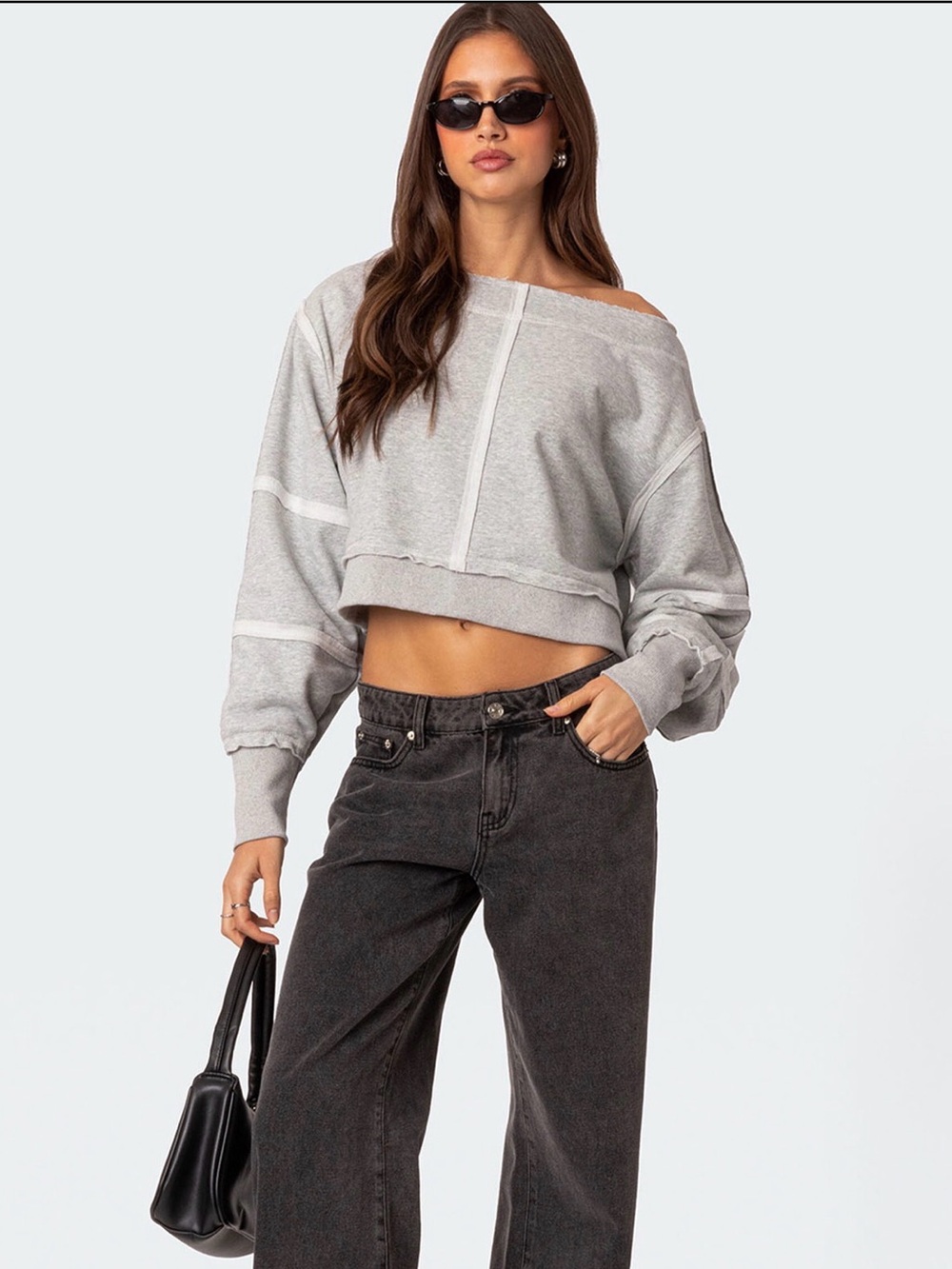 Edikted XS Cropped Off Shoulder Sweatshirt
